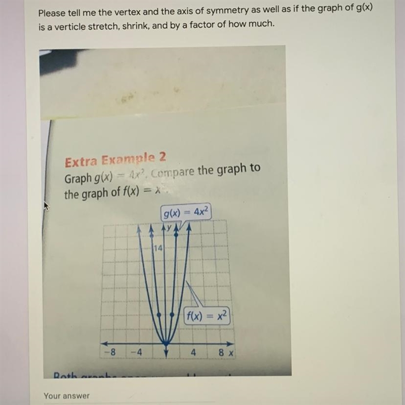 I NEEP HELP ON THIS NOWWWWWW i need the vertex, axis of symmetry, as well as if it-example-1