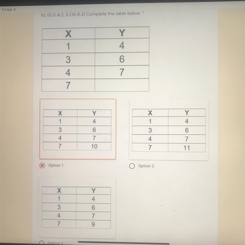 Find the rule for the table that you completed in the last problem. A. x - 3 B. x-example-1