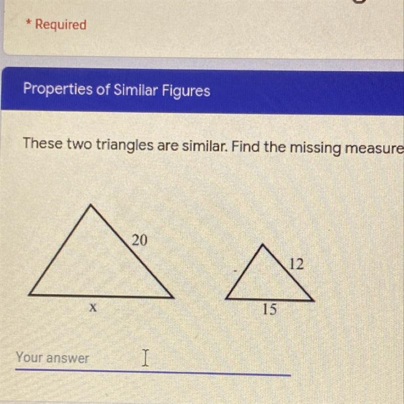 These two triangles are similar. Find the missing measure.-example-1