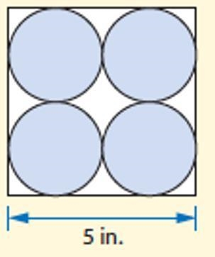 Four circles are drawn in a square with side length 5 as shown below. Find the area-example-1