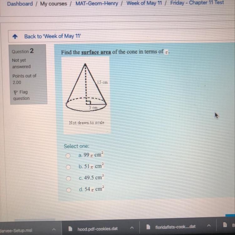 Surface area of a cone in terms of pi-example-1