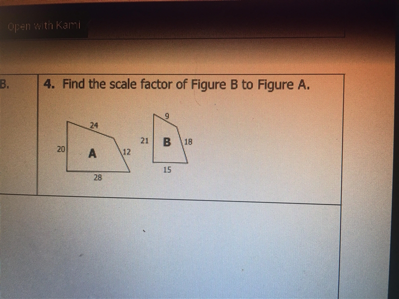 Find the scale factor of Figure B to Figure A.-example-1