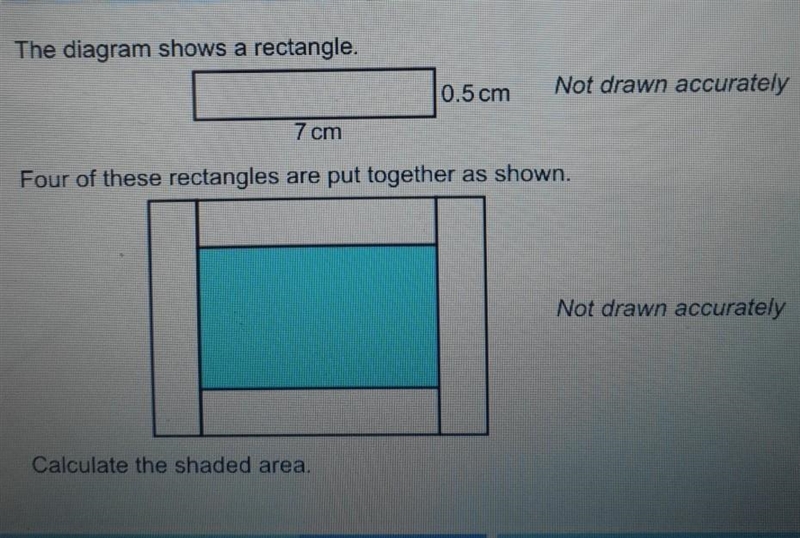 The diagram shows a rectangle. 0.5 cm 7 cm. Four of these rectangles are put together-example-1