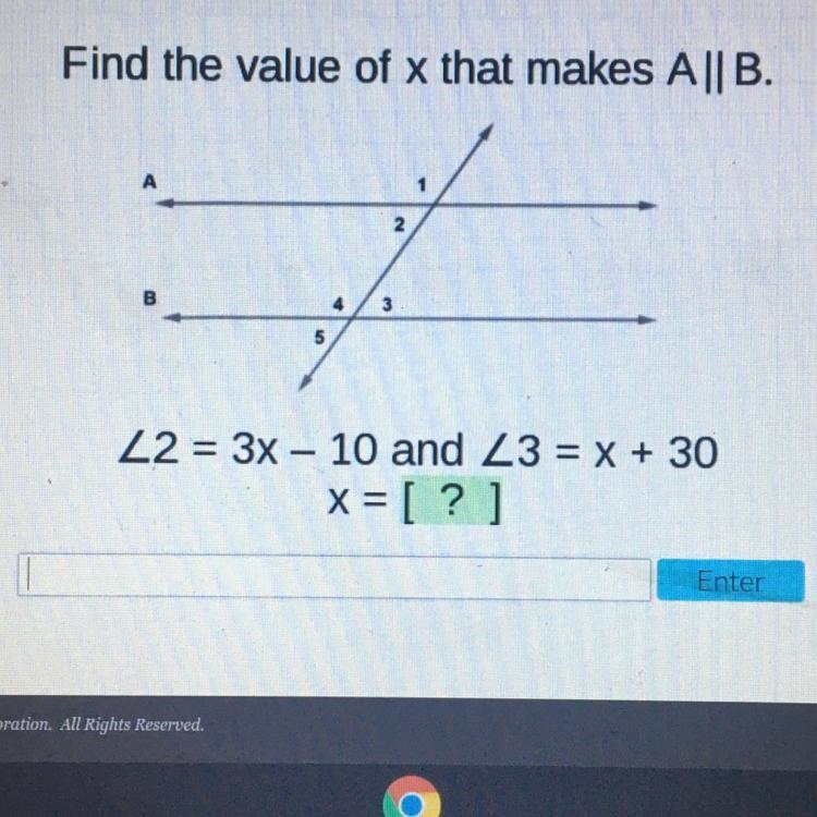 20 points !!! find the value of x that makes A || B.-example-1