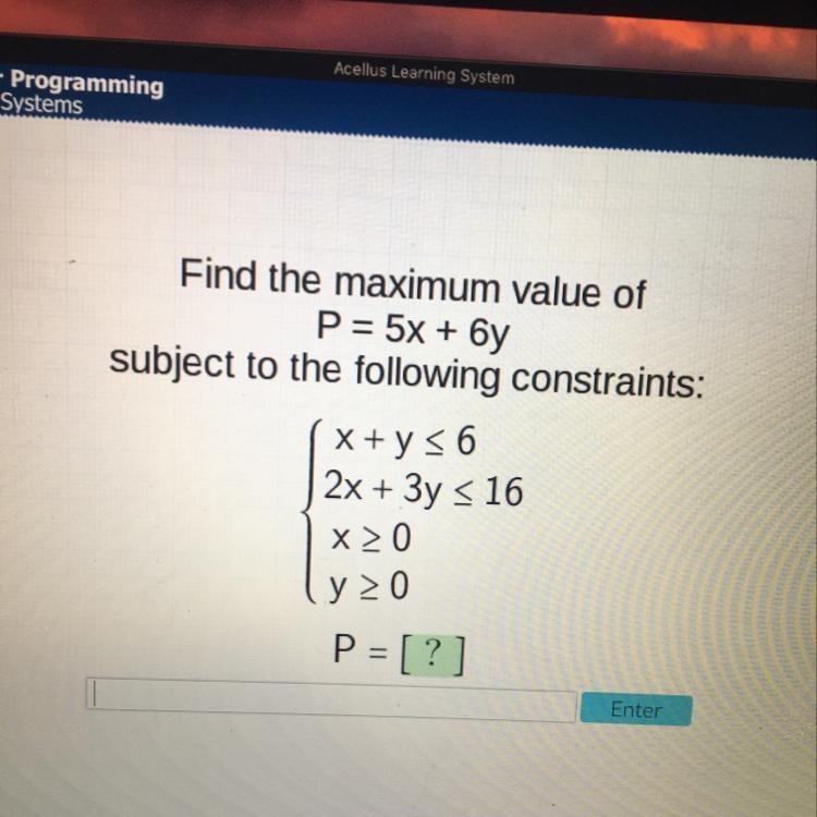 Find the minimum value of P=5x+6y subject to the following constraints. Please help-example-1