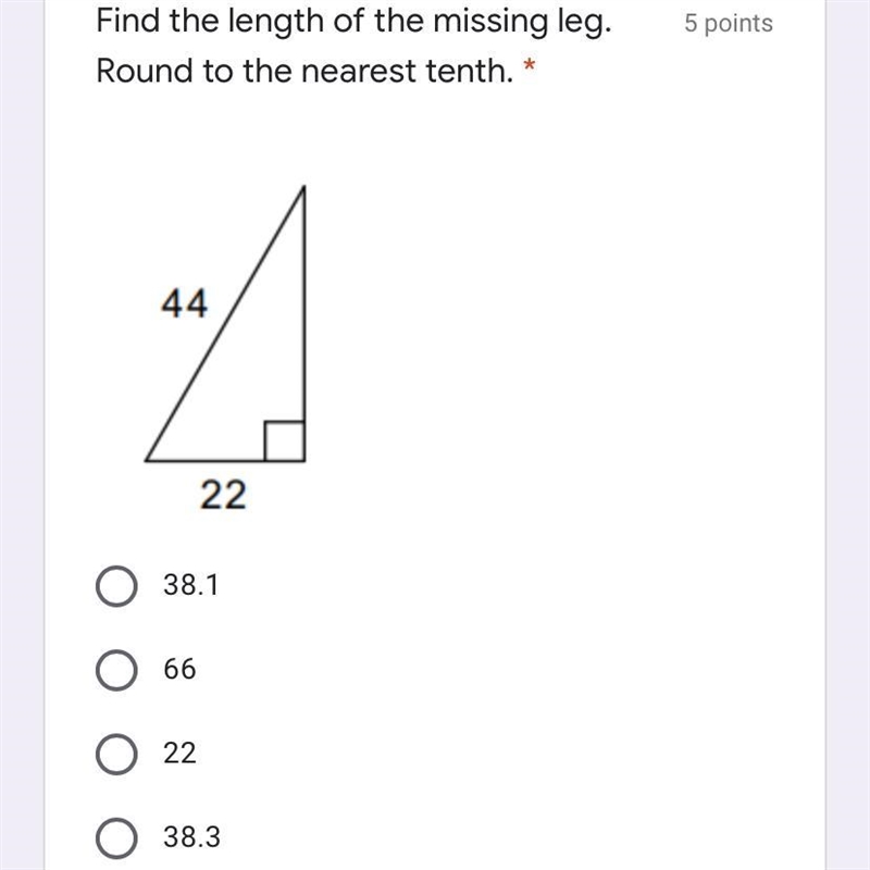 Find the length of the missing leg. Round to the nearest tenth-example-1