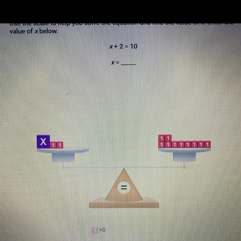 Use the scale to help you solve the equation and find the value of x. Enter the value-example-1