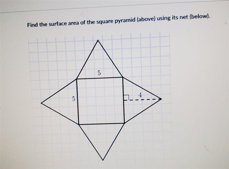 Find the surface area of the square pyramid using its net.-example-1