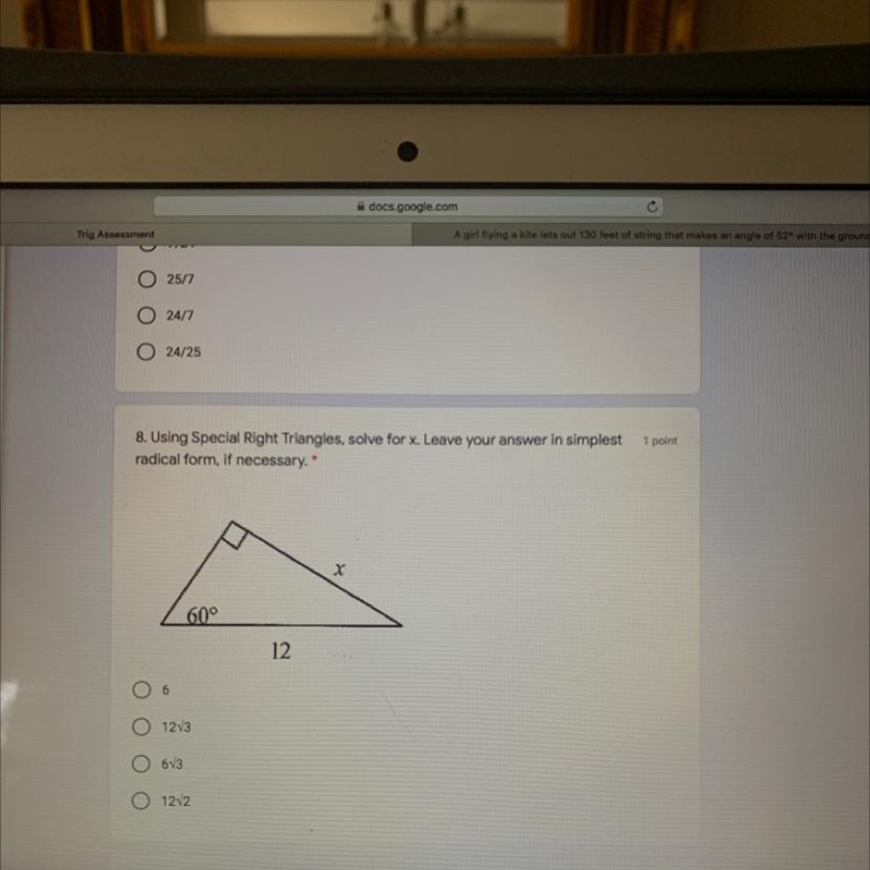 Using special right triangles, solve for x.-example-1