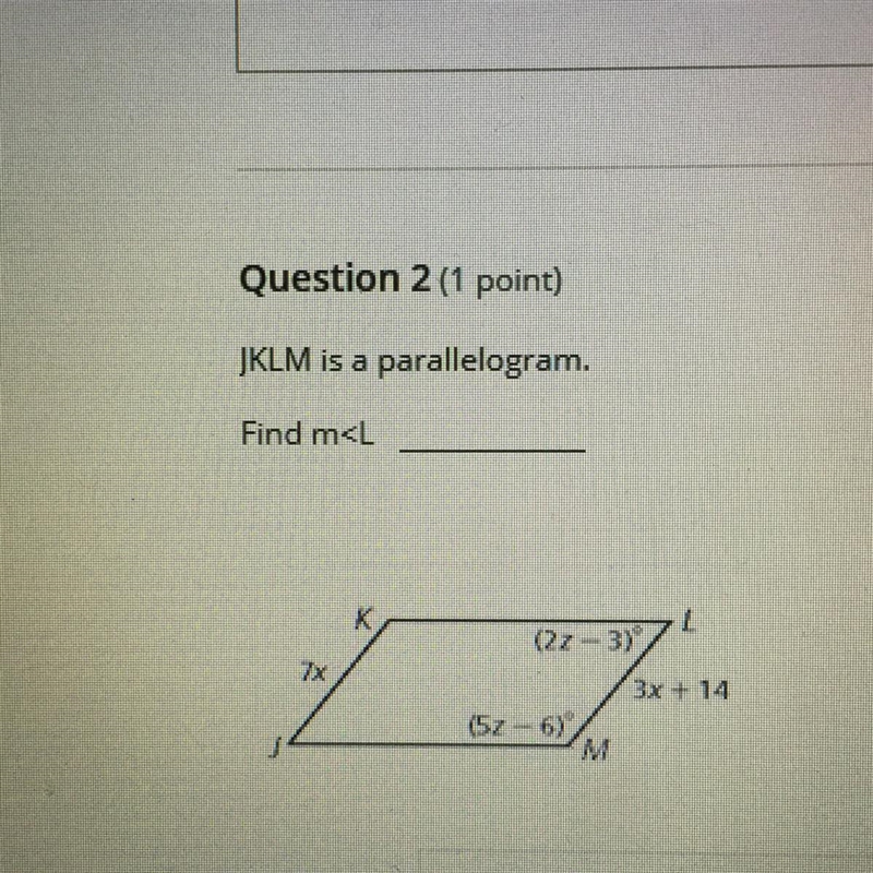 JKLM is a parallelogram. Find m-example-1