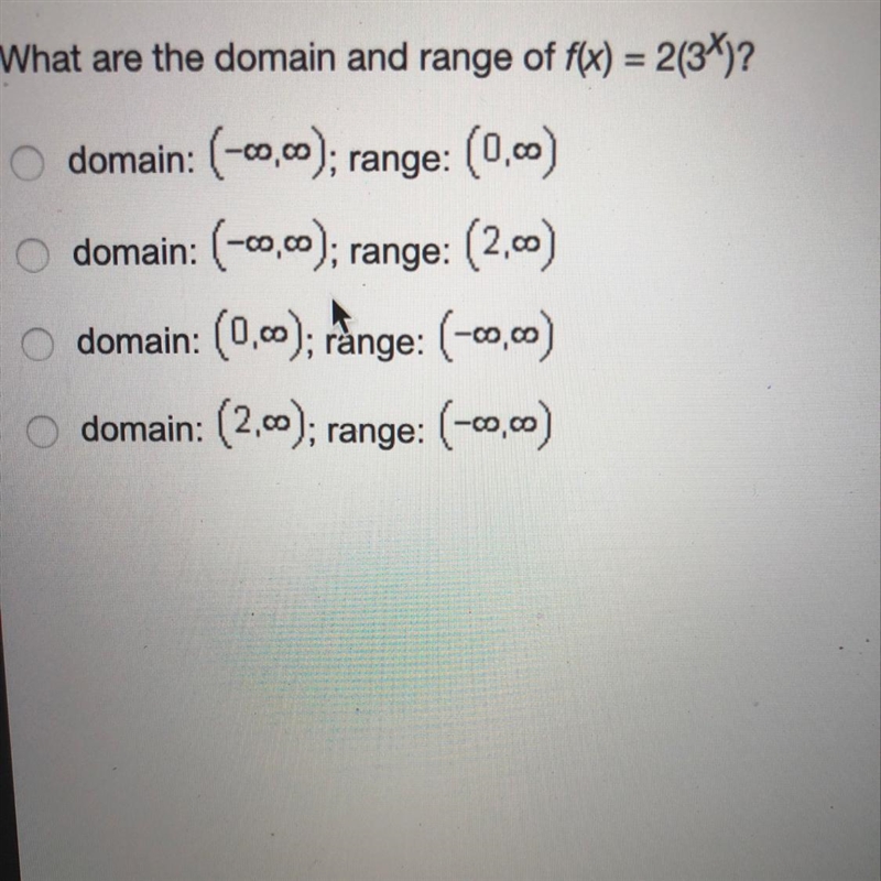 What are the domain and range of f(x) = 2(3^x)?-example-1