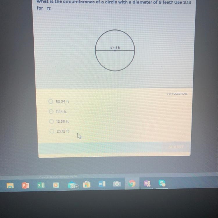 What is the circumference of a circle with a diameter of 8 ( someone plz answerrrrrrrr-example-1