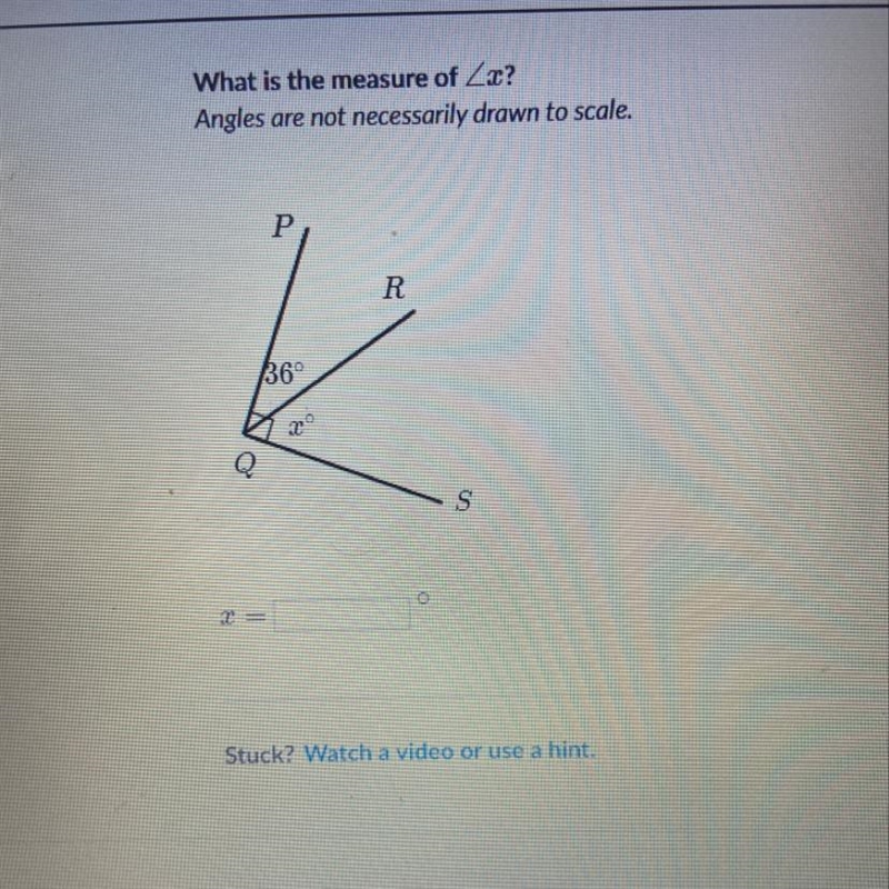 What is the measure of Zx? Angles are not necessarily drawn to scale. P R 36 29 S-example-1