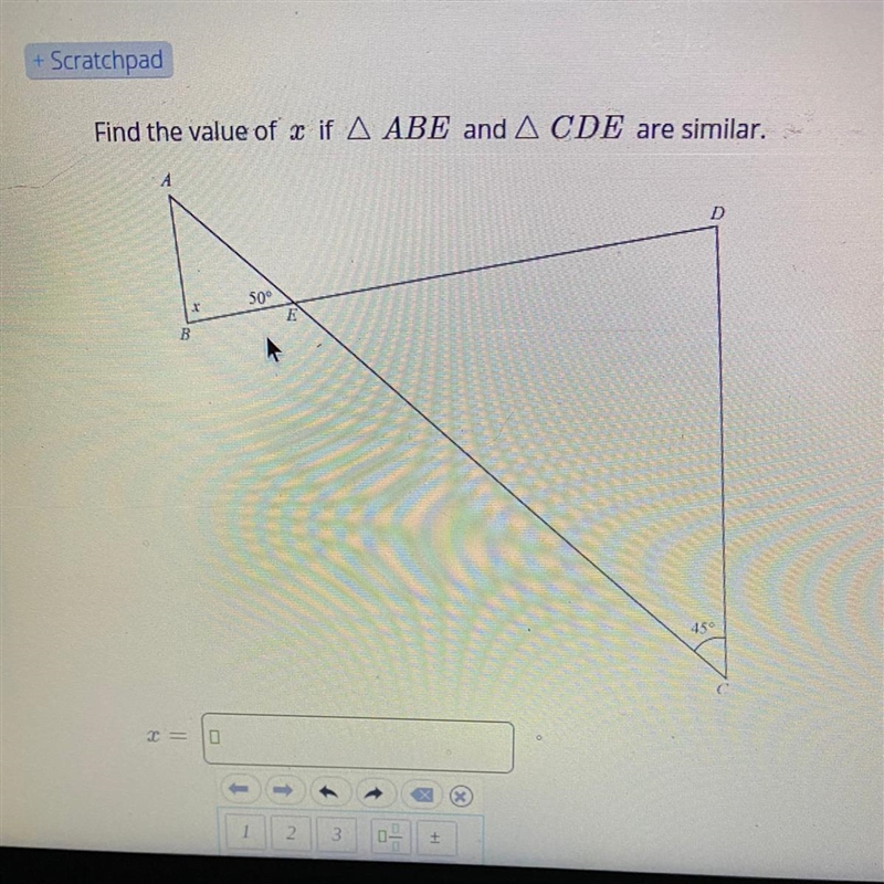 Find the value of x if triangle ABE and triangle CDE are similar.-example-1