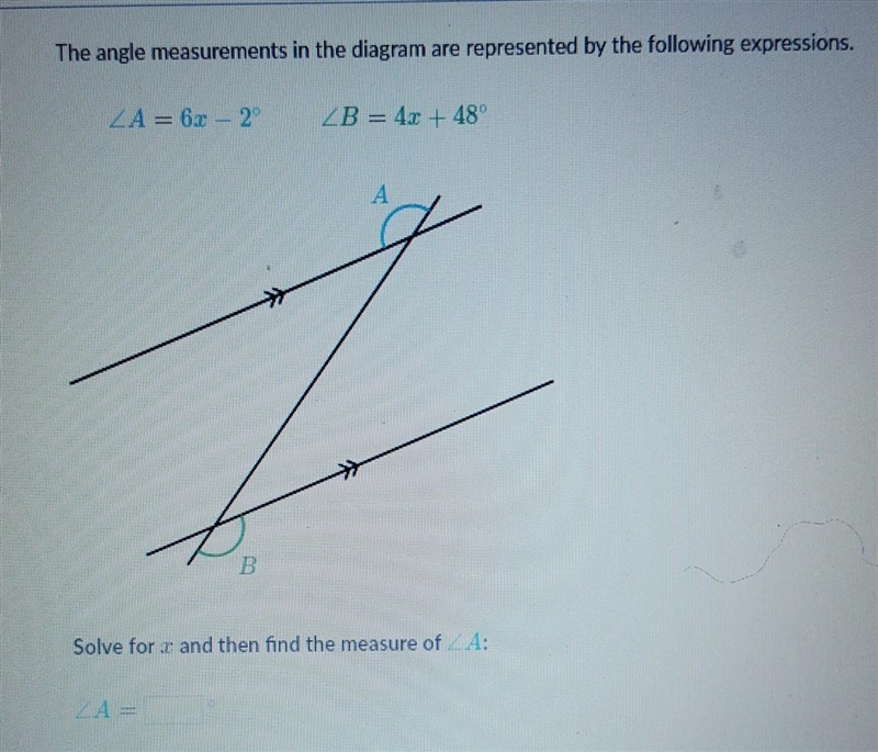 Solve for x and then find the measure ​-example-1