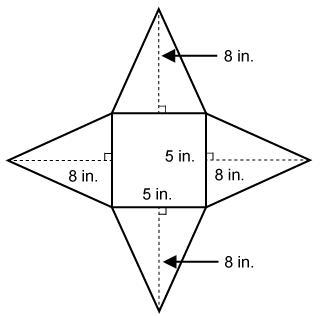 A wood block is shaped like a square pyramid. The dimensions are shown in the net-example-1