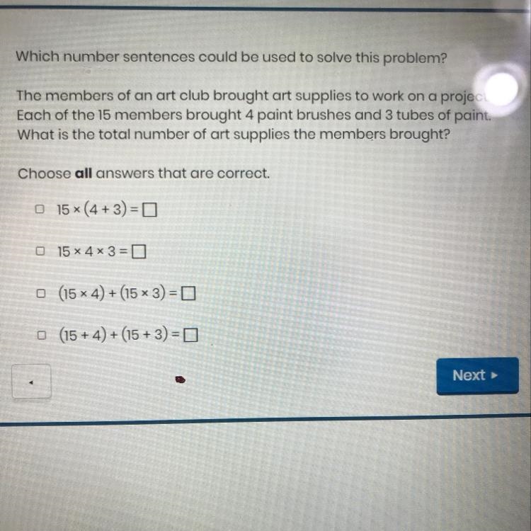 Which number sentences could be used to solve this problem? The members of an art-example-1