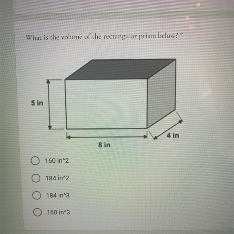 What is the volume of the rectangular prism below? *-example-1