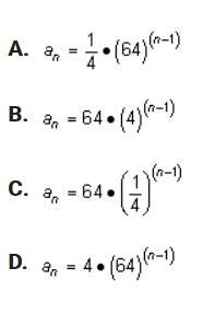 What is the explicit formula for this geometric sequence? 64, 16, 4, 1, ...-example-1