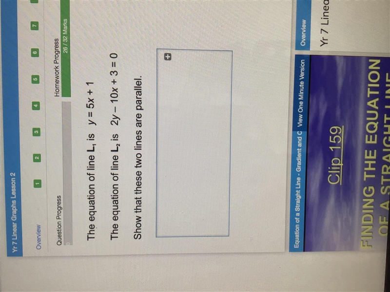 The equation of the L, is y=5x+1 The equation of line L, is 2y-10x+3=0 Show that these-example-1