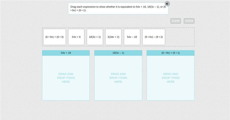 Drag each expression to show whether it is equivalent to 54x + 18, 18(3x – 1), or-example-1