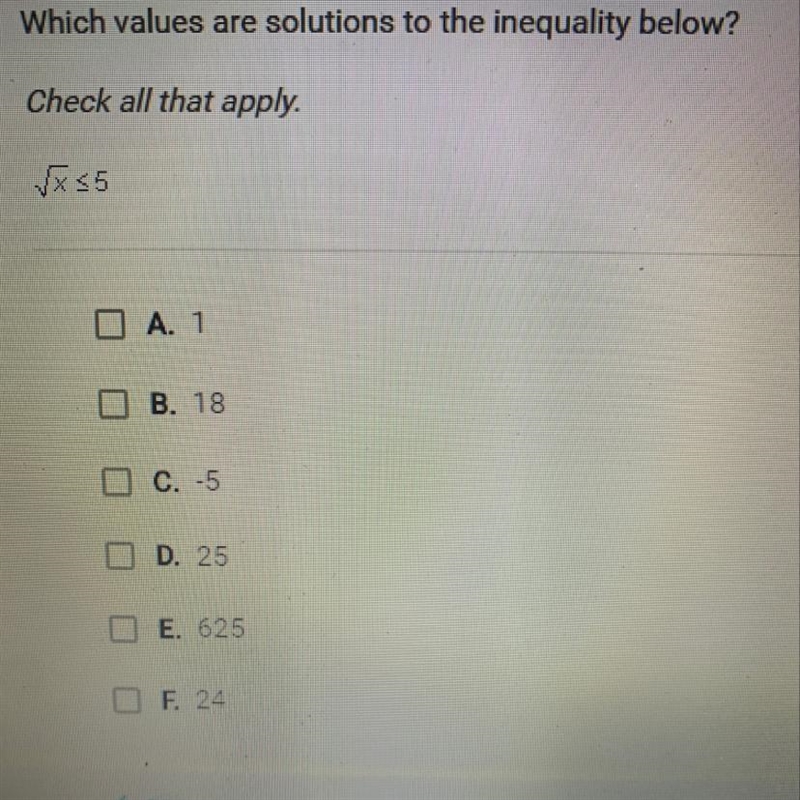 Which values are solutions to the inequality below? Check all that apply-example-1