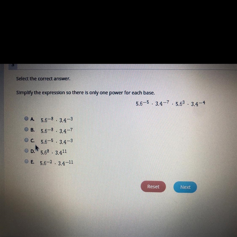 PLEASE ANSWER!!!! simplify the expression so there is only one power for each base-example-1