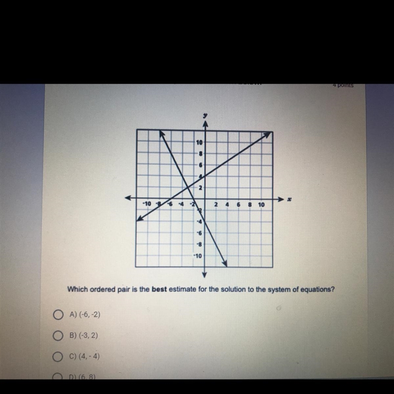 The graph of a system of equations is shown below.which ordered pair is the best estimate-example-1