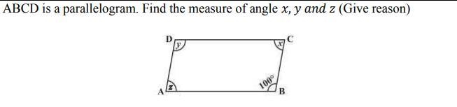 ABCD is a parallelogram. Find the measure of angle , (Give reason)-example-1