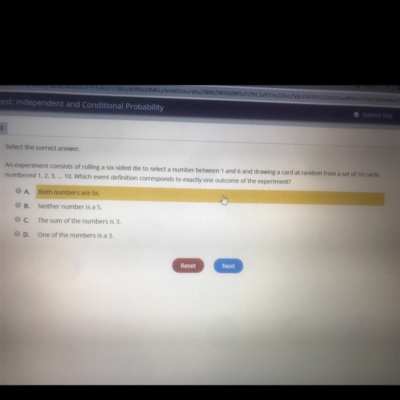 Which even definition corresponds to exactly one outcome of the experiment?-example-1