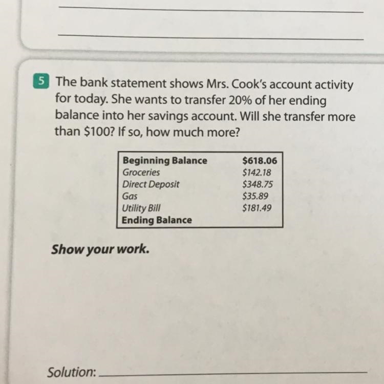 PLEASE HELP!!! (Look at the picture for problem) 5 The bank statement shows Mrs. Cook-example-1