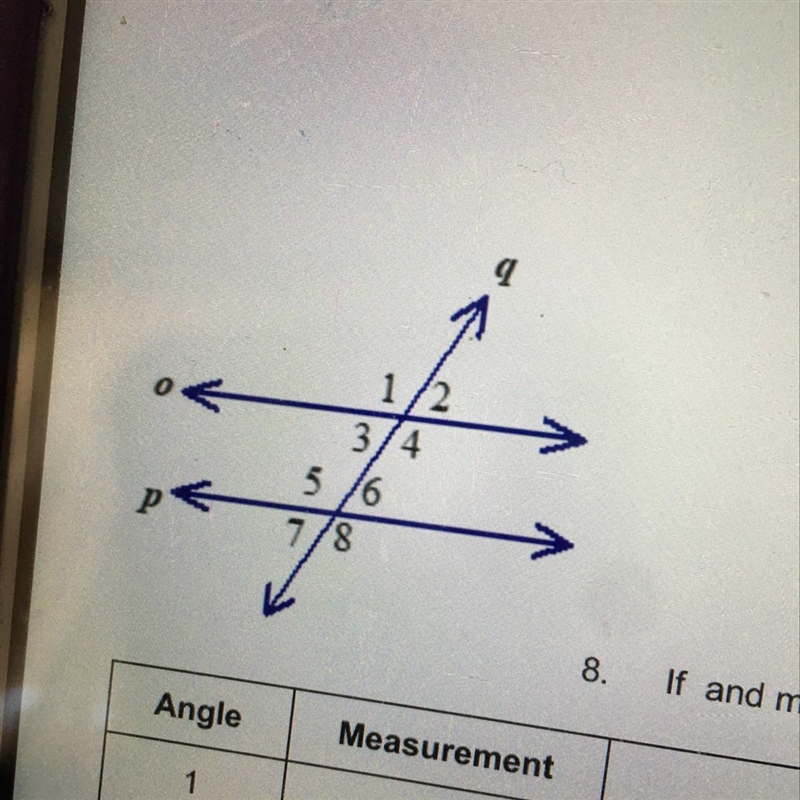 8. If and m<1=135, use the figure to complete the chart.-example-1