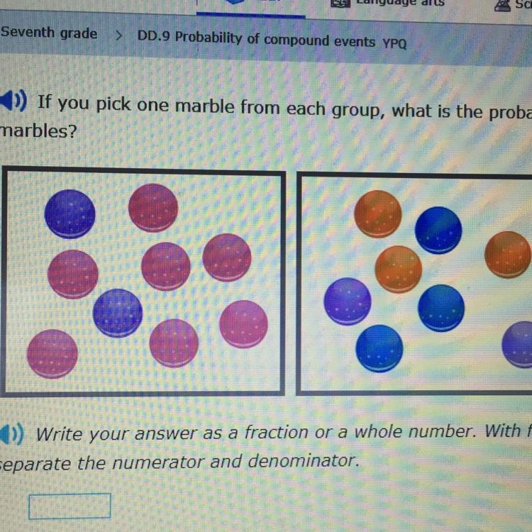 If you pick one marble from each group what is the probability of picking two purple-example-1