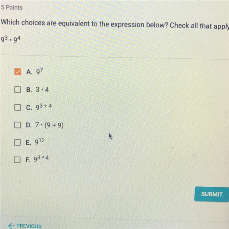 Which choices are equivalent to the expression below? Check all that apply. 9^3 x-example-1