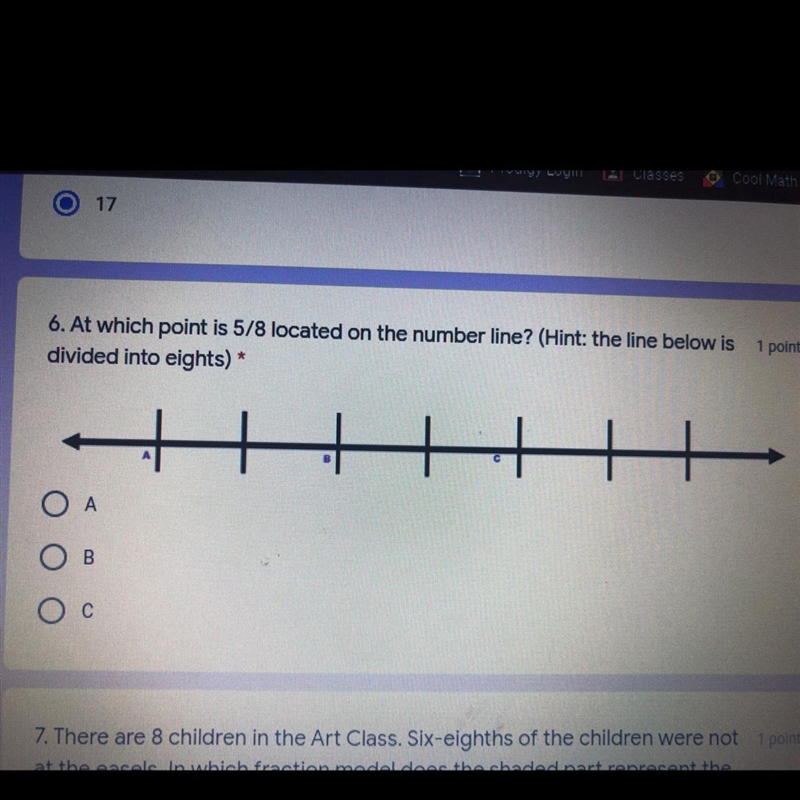 At which point is 5/8 located on the number line-example-1