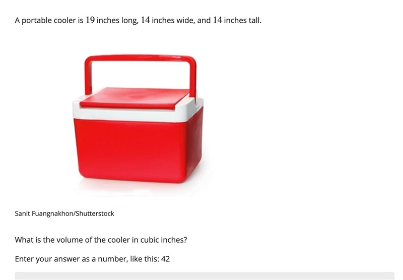 [21] Please help. What is the volume of the cooler in cubic inches? Enter your answer-example-1