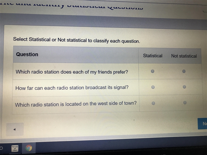 Select statistical or not statistical do you classify each question.-example-1