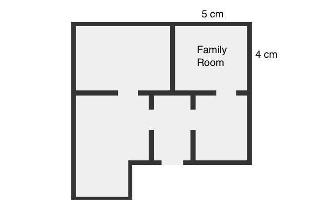 A floor plan of a house was drawn using a scale of 1 cm = 1.5 m. The family room in-example-1