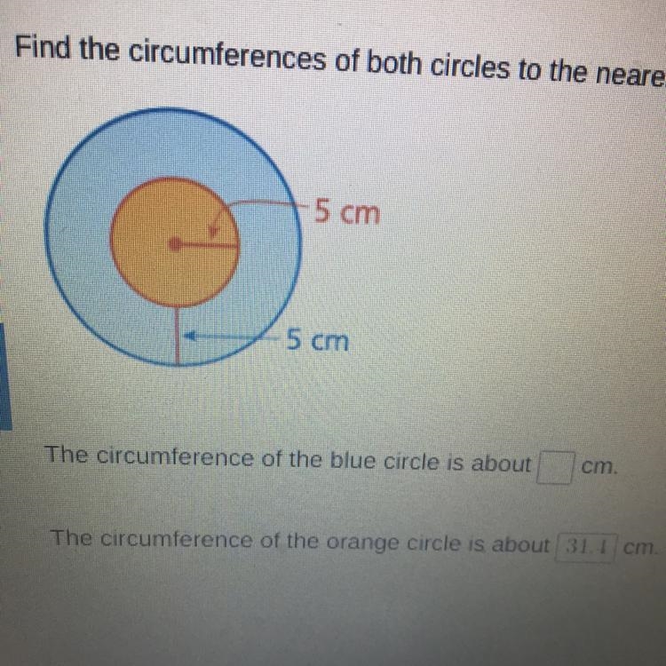 What is the circumference of the blue circle?-example-1