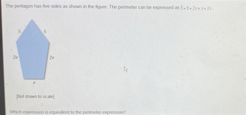 The pentagon has five sides as shown in the figure. The perimeter can be expressed-example-1