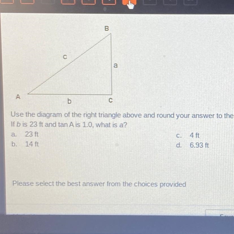 Use the diagram of the right triangle above and round your answer to the nearest hundredth-example-1