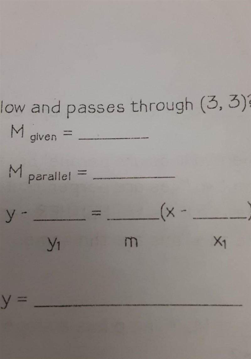 I need the answer to y=2x+7 in a graph and passes through (3,3) I need the given, parallel-example-1