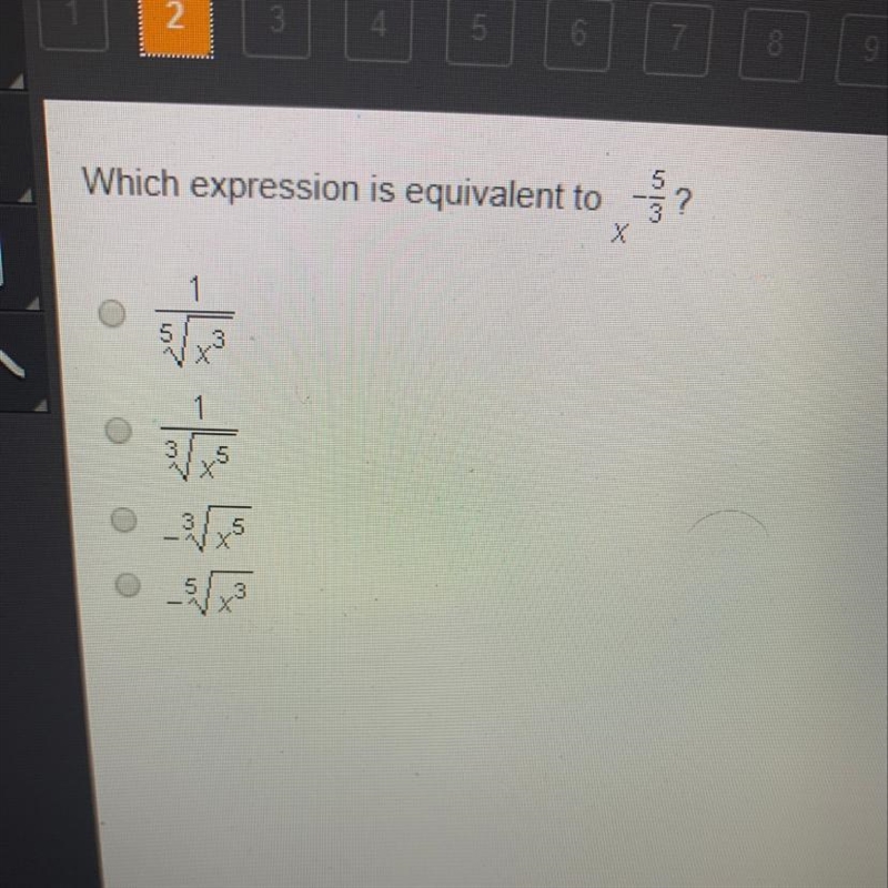 Which expression is equivalent to x ^-5/3-example-1