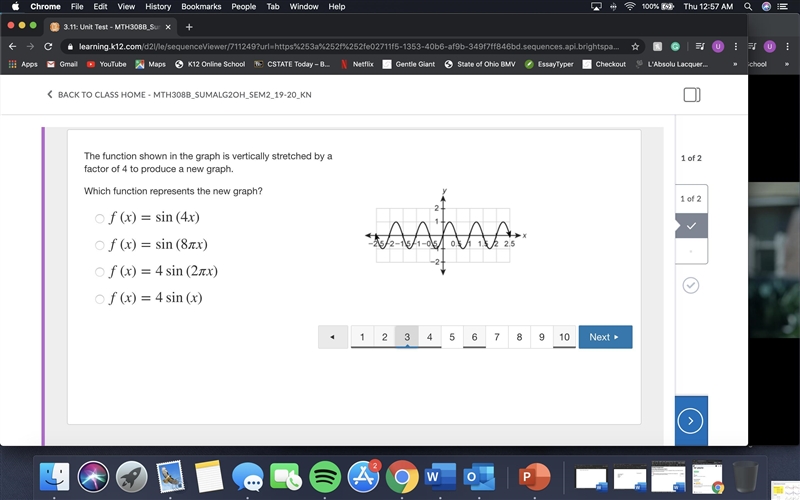 The function shown in the graph is vertically stretched by a factor of 4 to produce-example-1