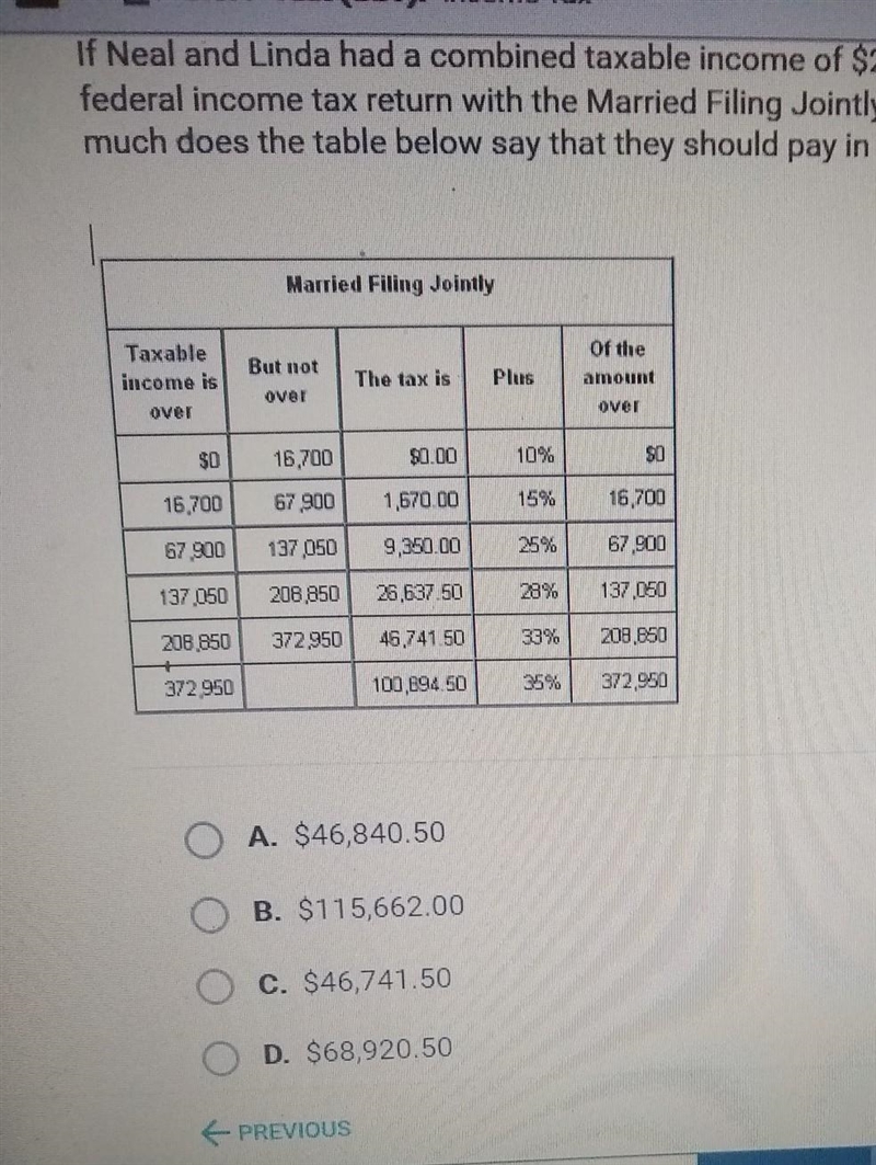 If Neal and Linda had a combined taxable income of $209,150 and filed their federal-example-1