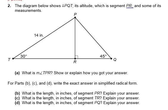 The diagram below shows ΔPQT; its altitude, which is segment PR ; and some of its-example-1