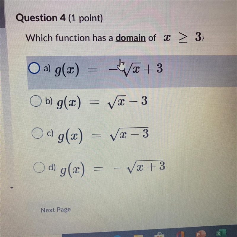 Which function has a domain of x>3?-example-1