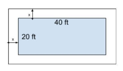 A rectangular swimming pool is 40 feet long and 20 feet wide. The pool is bordered-example-1