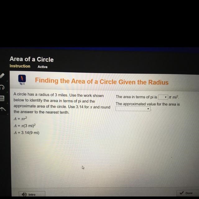 The area terms of pi and the approximated value-example-1