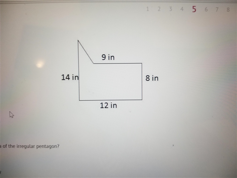 URGENT ASAP: What is the area of the irregular pentagon? A. 43 inches squared B. 105 inches-example-1